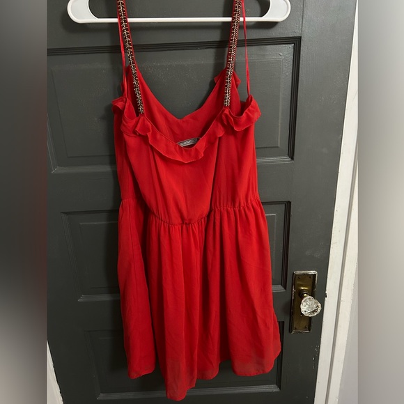 ZARA red dress with embellished straps and ruffle detail - Picture 3 of 10